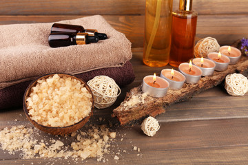 Spa still life on wooden planks background