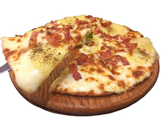 Pizza with Bacon and Slice Potatoes Isolated with Clipping Path