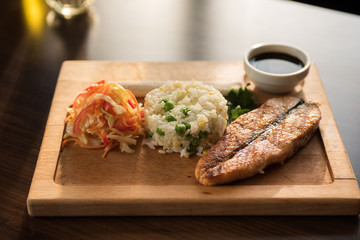 Grilled salmon with rice
