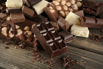 Set of chocolate with hazelnut, closeup
