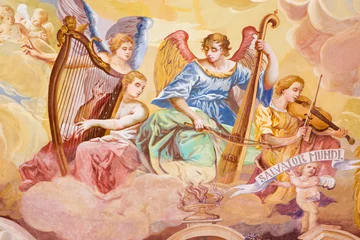 Photo sur Plexiglas Monument Banska Stiavnica - Angels with the music instruments fresco