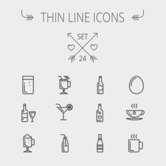 Food and drink thin line icon set