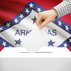 Ballot box with US state flag on background - Arkansas