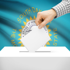 Ballot box with US state flag on background - South Dakota