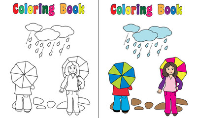 Coloring Book Kids Rain