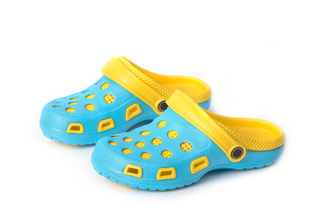 Colorful rubber sandals isolated on the white background