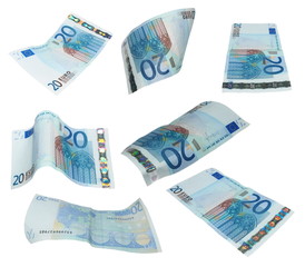 20 twenty Euro banknote isolated on white background