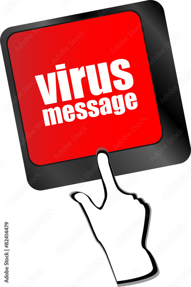 Poster computer keyboard with virus message key vector