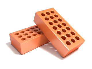 Two red bricks with round holes