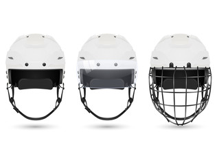 White hockey helmet in three varieties