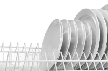 Plates with foam in rack close up