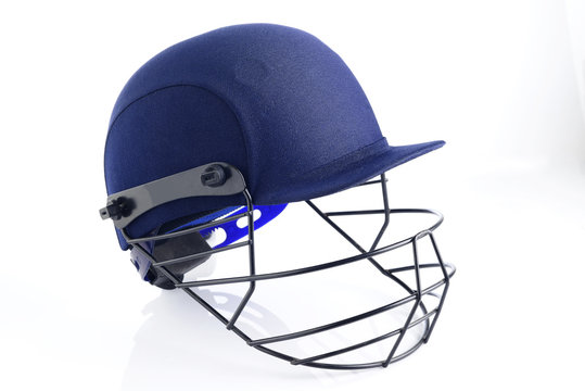 Blue Cricket Helmet on White Background
