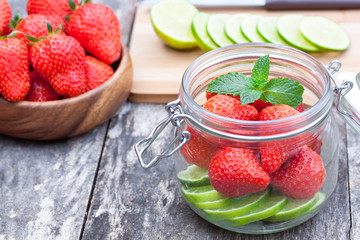 strawberry lime and mint on the table