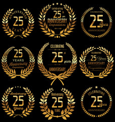 AnniversaAnniversary golden laurel wreath design, 25 years