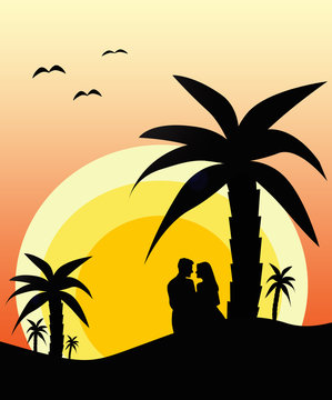 Couple in love enjoying sunset