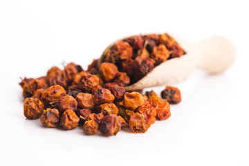 Dried rowan berries on a white background