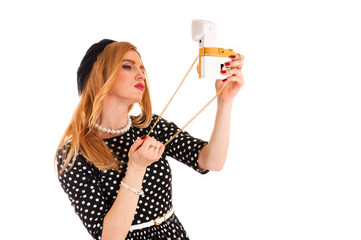 woman take a self on glamor camera