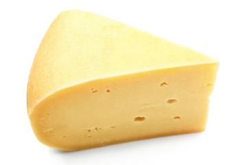 Piece of tasty cheese isolated on white