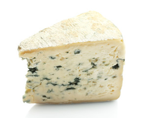 Piece of tasty blue cheese isolated on white