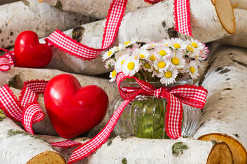 Gänseblümchen und Herzen zwischen Birkenstämmen  © Sonja Calovini