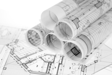 rolls of architecture blueprints & house plans