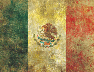 Damaged and Faded Old Grunge Style Mexican Flag