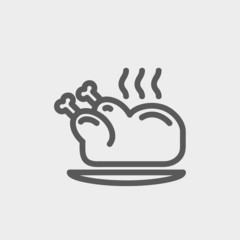 Baked whole chicken thin line icon