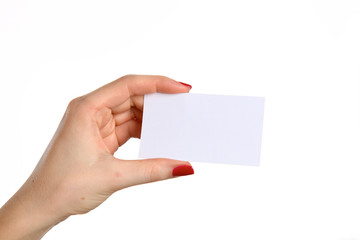 Obraz premium Female hand holding a blank business card