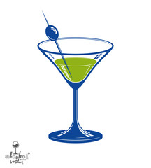 Realistic 3d martini glass with olive berry, beverage theme 