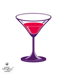 Realistic 3d martini glass, alcohol theme illustration. Stylized