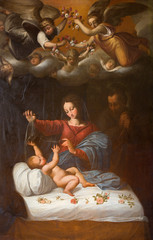 Fototapeta na wymiar Rome - Madonna of the Roses paint - Sant Agostino church
