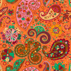 Vintage floral motif ethnic seamless background.