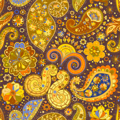 Vintage floral motif ethnic seamless background.