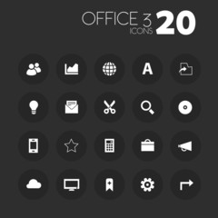 Thin office 3 icons on dark gray