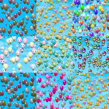 Set of easter eggs party balloons seamless textures