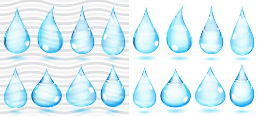 Transparent and opaque light blue drops