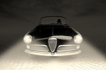 Mafia gangster driving black car in the night