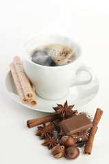 coffee with chocolate and dry breakfast