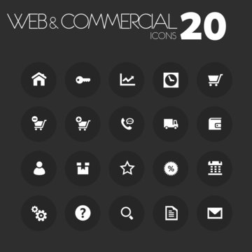 Thin commercial icons on dark gray
