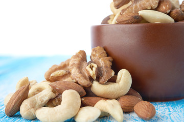 Mix nuts  on wooden background