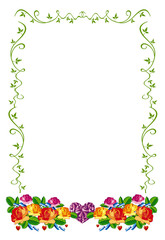 Frame with different colored roses