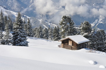 Fototapeta na wymiar alps cottage in winter