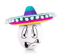 Concept white egg with emotions in clothes