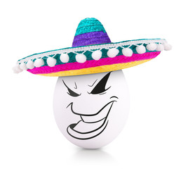 Concept white egg with emotions in clothes