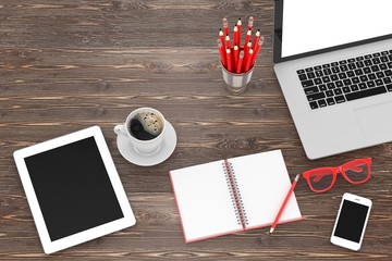 laptop and office stuff, workplace, top view