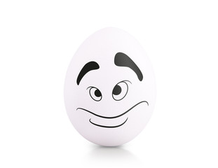 Concept white egg with emotions in clothes