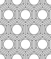 Contrast black and white symmetric seamless pattern with interwe