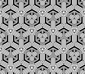 Contrast black and white symmetric seamless pattern with interwe