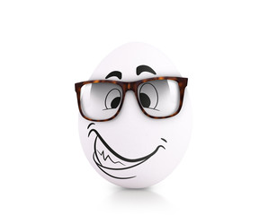 Concept white egg with emotions in clothes