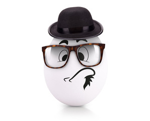 Concept white egg with emotions in clothes